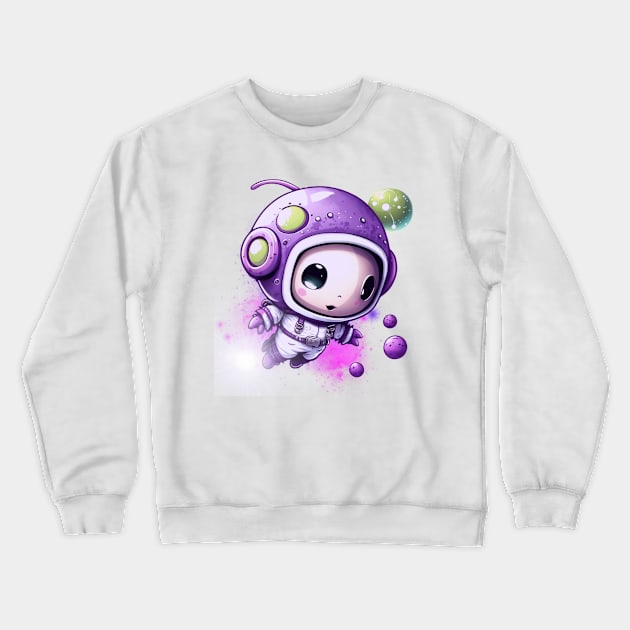 A Journey into Space with Astronaut Purple and Fluffy Crewneck Sweatshirt by JequiPrint